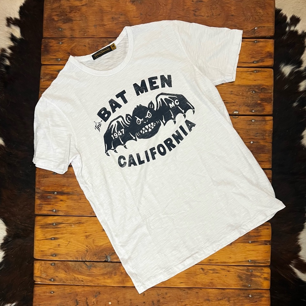 Johnson Motors “Bat Men” vintage slub moto tee. NWOT